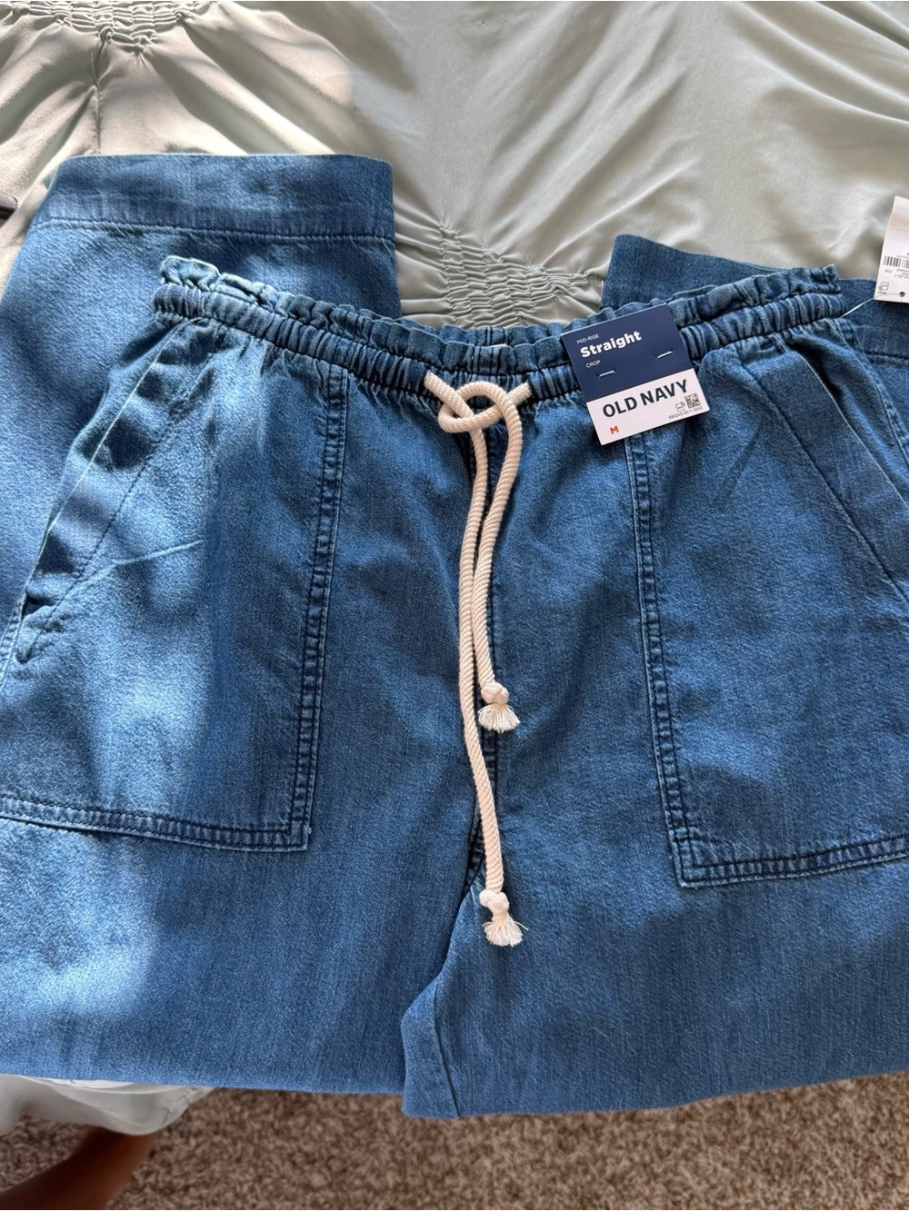 NWT Old Navy Women's Blue Wide-Leg Drawstring Jeans